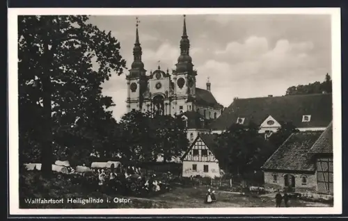 AK Heiligelinde, Ortsansicht mit Wallfahrtskirche