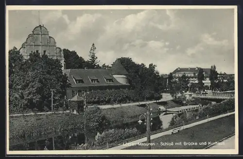 AK Lötzen /Masuren, Schloss mit Brücke und Kurhaus