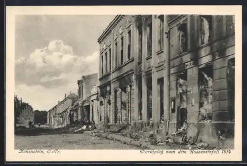 AK Hohenstein, Marktplatz nach dem Russeneinfall 1914