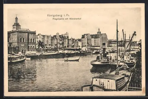 AK Königsberg i. Pr., Pregelpartie am Münchenhof