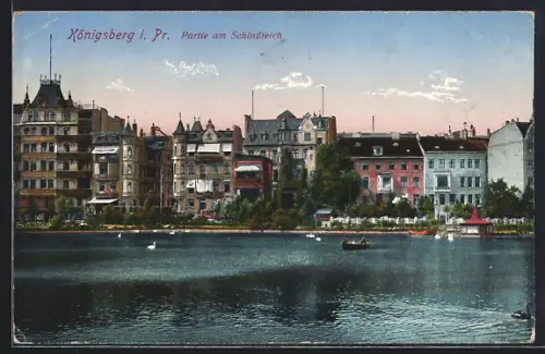 AK Königsberg i. Pr., Partie am Schlossteich, Blick auf die Häuserfronten