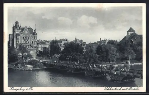 AK Königsberg, Blick auf die Brücke über den Schlossteich