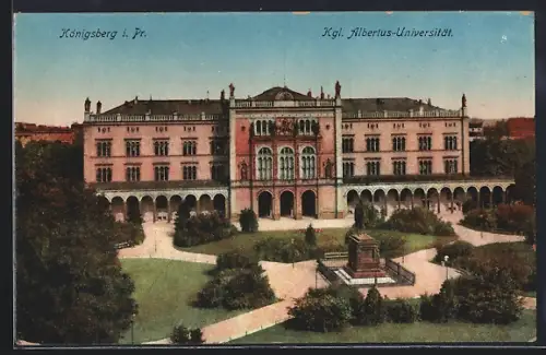 AK Königsberg i. Pr., Kgl. Albertus-Universität mit Denkmal