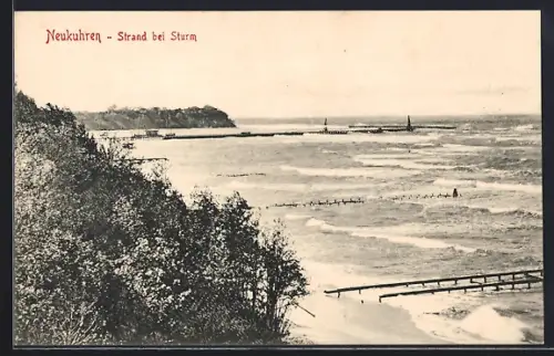 AK Neukuhren, Strand bei stürmischer See