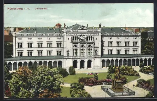 AK Königsberg i. Pr., Gesamtansicht der Universität mit Denkmal