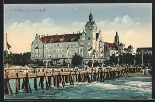 AK Kolberg, Strandschloss mit Seebrücke