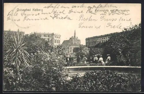 AK Kolberg, Kaiserplaz mit Mariendom