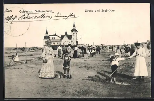 AK Swinemünde, Strand und Seebrücke