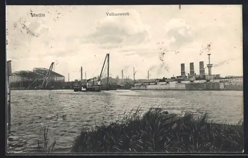 AK Stettin, Blick auf die Vulkanwerft