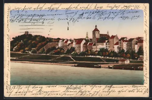 AK Graudenz, Flusspartie mit Stadtansicht