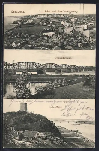 AK Graudenz / Grudziadz, Weichselbrücke, Schlossberg