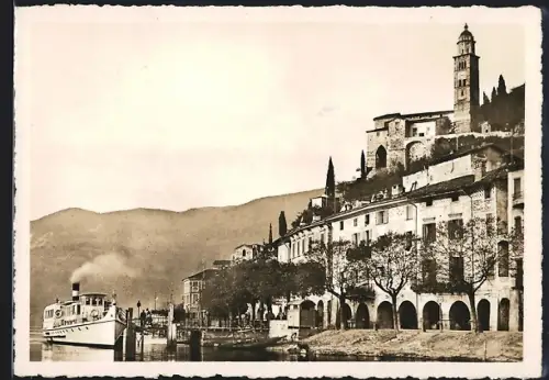 AK Marcote /Lago di Lugano, Panorama mit Dampfer