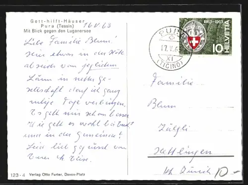 AK Pura, Gott-hilft-Häuser mit Blick gegen den Luganersee