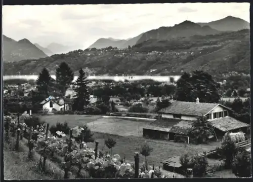 AK Pura, Gott-hilft-Häuser mit Blick gegen Luganersee und Monte San Salvatore