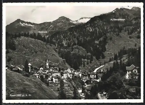AK Fusio, Ortsansicht im Bergtal mit P. Campolungo