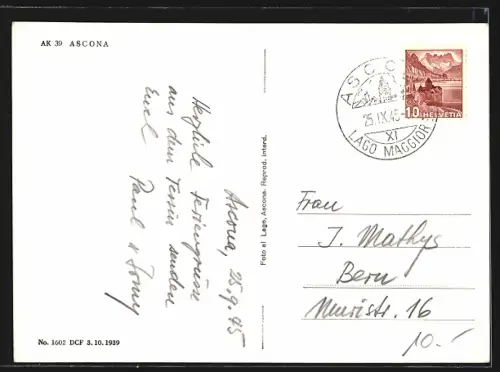 AK Ascona, Blick auf den Ort mit Bergen