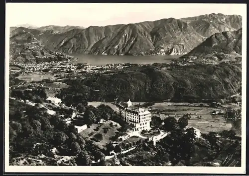 AK Cademario, Kurhaus mit Blick nach Lugano, Fliegeraufnahme