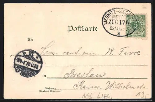 Lithographie Liegnitz, Kl. Ring mit katholischer Kirche, Passage, Post