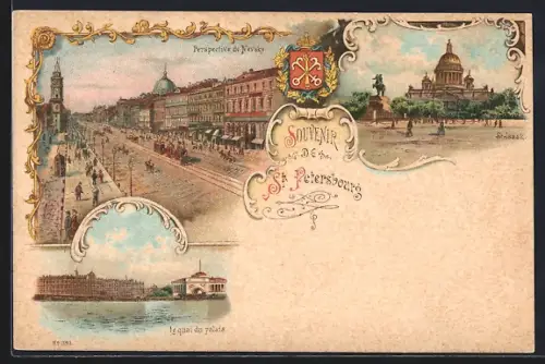 Lithographie St. Petersbourg, Perspective de Nevsky, St. Isaak
