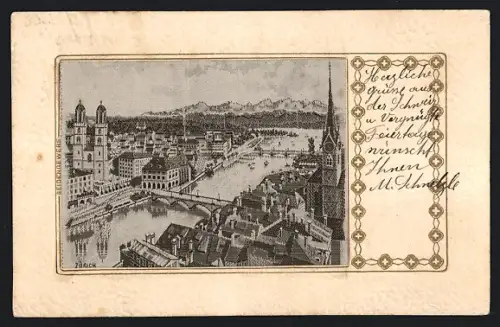 Seiden-AK Zürich, Teilansicht aus der Vogelschau