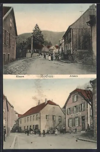 AK Rothau /Elsass, Gasthaus und Strassenpartie
