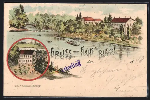 Lithographie Strassburg, Gasthaus zum Fuchs am Buckel, Teilansicht