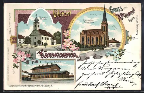 Lithographie Körmend, Luthr. templom, R. K. templom, Palyaudvar