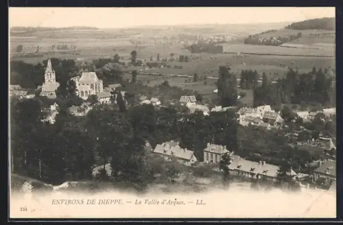 AK Dieppe, La Vallée d`Arques avec vue sur l`église et le village environnant
