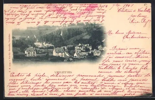 AK Veulettes, Vue du village dans le paysage vallonné