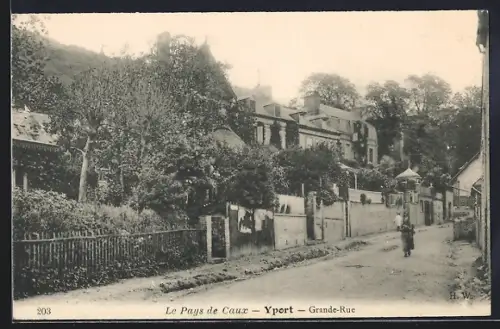 AK Yport, Grande-Rue dans le Pays de Caux avec maisons et végétation