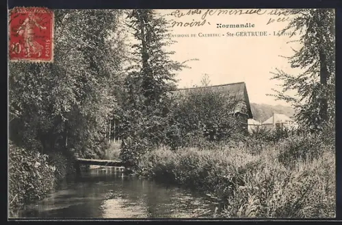 AK Ste-Gertrude, Vue pittoresque de la rivière et des arbres en Normandie