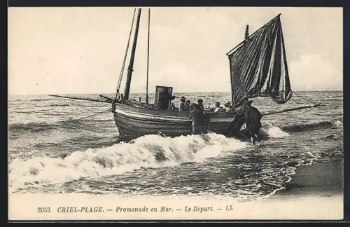 AK Criel-Plage, Promenade en Mer, Le Départ