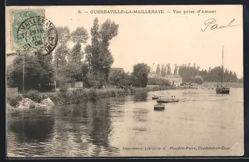 AK Guerbaville-la-Mailleraye, Vue prise d`amont avec bateaux sur la rivière