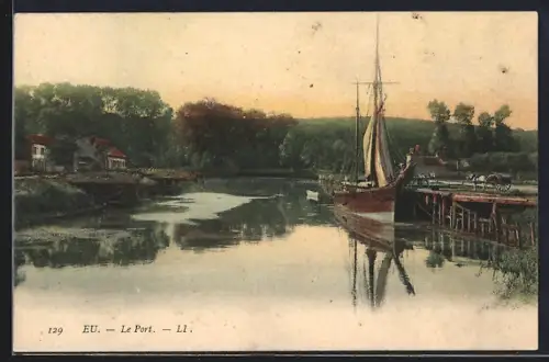 AK Eu, Le Port et voilier sur la rivière au crépuscule