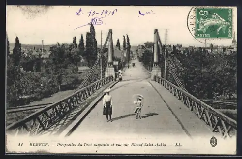 AK Elbeuf, Perspective du Pont suspendu et vue sur Elbeuf-Saint-Aubin