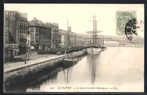 AK Le Havre, Le Quai Casimir Delavigne avec voiliers amarrés