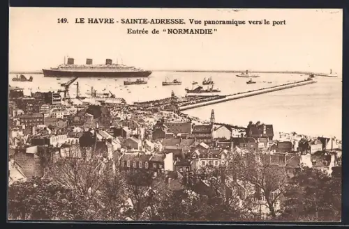 AK Le Havre, Sainte-Adresse, Vue panoramique vers le port, Entrée de Normandie