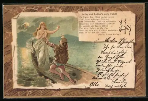 Lithographie Loreley auf Lothar`s Boot