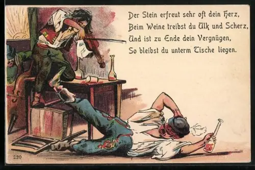 AK Betrunkener Mann liegt vor einem Violinisten am Boden