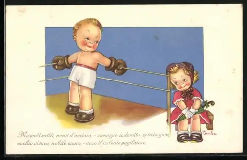 Künstler-AK Kleiner Boxer im Ring