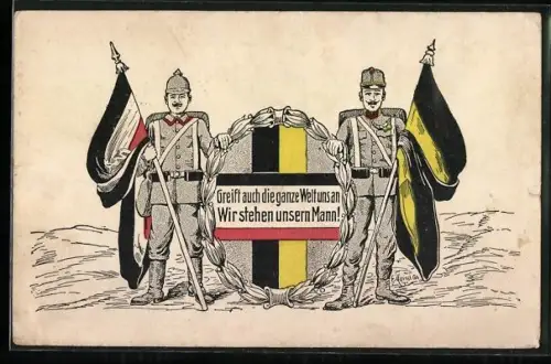 Künstler-AK Deutscher und Österreichischer Soldat, Zweibund