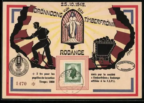 Künstler-AK Rodange, Grönndong vun den Timberfrönn 1945