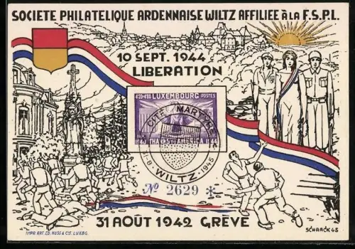 Künstler-AK Wiltz, Societe Philatelique Ardennaise Affiliee à la F. S. P. L.