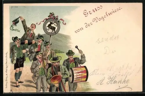 Lithographie Singende und musizierende Männer, Dresdener Vogelwiese