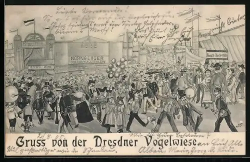 Lithographie Nürnberger Bratwurstglöcklein auf der Dresdener Vogelwiese