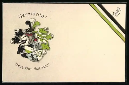 Künstler-AK Studentenwappen Germania! Treue, Ehre, Vaterland!