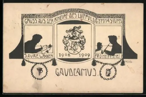 Künstler-AK Studentenwappen des Luitpold Gymnasiums 1909