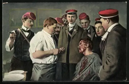 AK Student wird nach der Mensur verarztet
