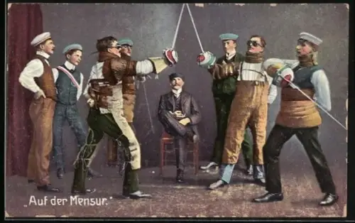 AK studentische Szene in Heidelberg, Auf der Mensur