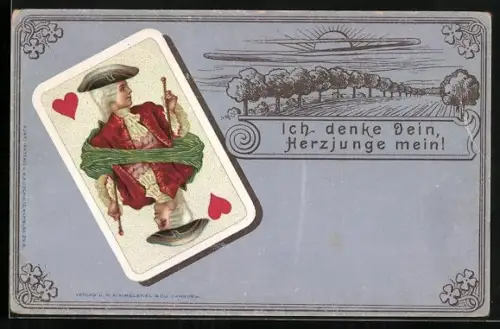 AK Ich denke Dein, Herzjunge mein!, Spielkarte Herz-Bube